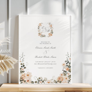 Póster Elegante Poster de Bienvenida Boda Floral de Peach