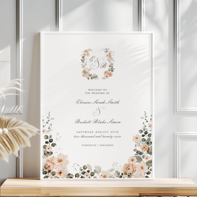 Póster Elegante Poster de Bienvenida Boda Floral de Peach (Subido por el creador)