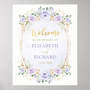 Póster Elegante Poster de Bienvenida Boda Floral Purple G
