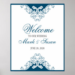 Póster Elegante Poster de bienvenida con Boda azul del oc