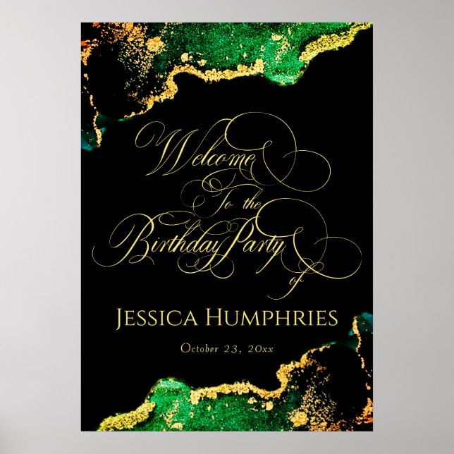 Póster Elegante Poster de bienvenida de cumpleaños de oro (Frente)