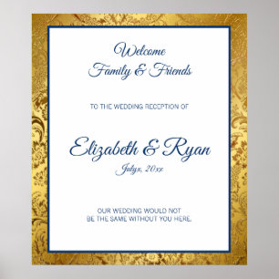 Póster Elegante Poster de bienvenida de la boda Damask de