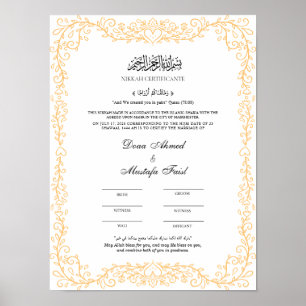 Póster Elegante Poster de Certificación de Matrimonio Isl