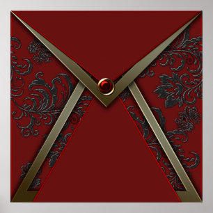 Póster Elegante Poster de eventos de oro Red Black Damask