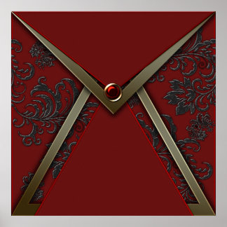 Póster Elegante Poster de eventos de oro Red Black Damask