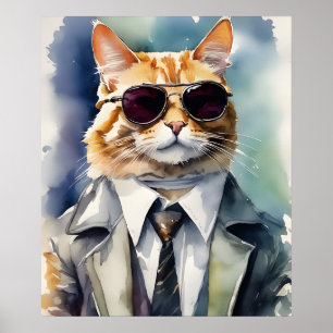 Póster Elegante Poster de gatos con atuendos de negocios,