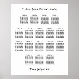 Póster Elegante Poster de gráfico de asientos de 17 Bodas