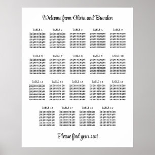 Póster Elegante Poster de gráfico de asientos de 19 Bodas