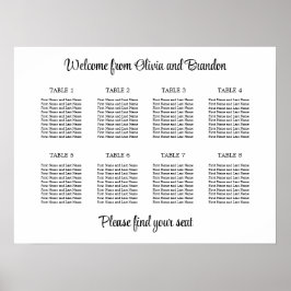 Póster Elegante Poster de gráfico de asientos de 8 Bodas 