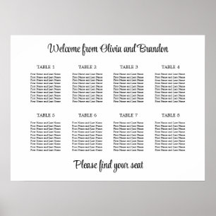 Póster Elegante Poster de gráfico de asientos de 8 Bodas