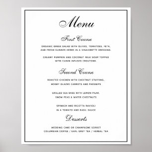 Póster Elegante Poster de menú Boda de 3 platos en blanco