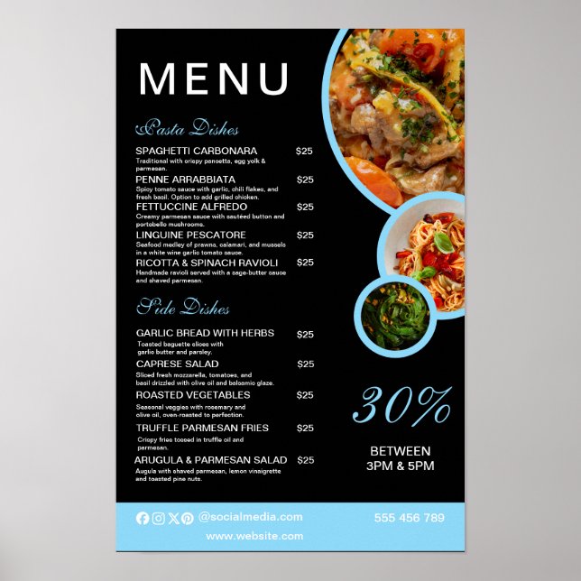 Póster Elegante Poster de menú de restaurante personaliza (Frente)