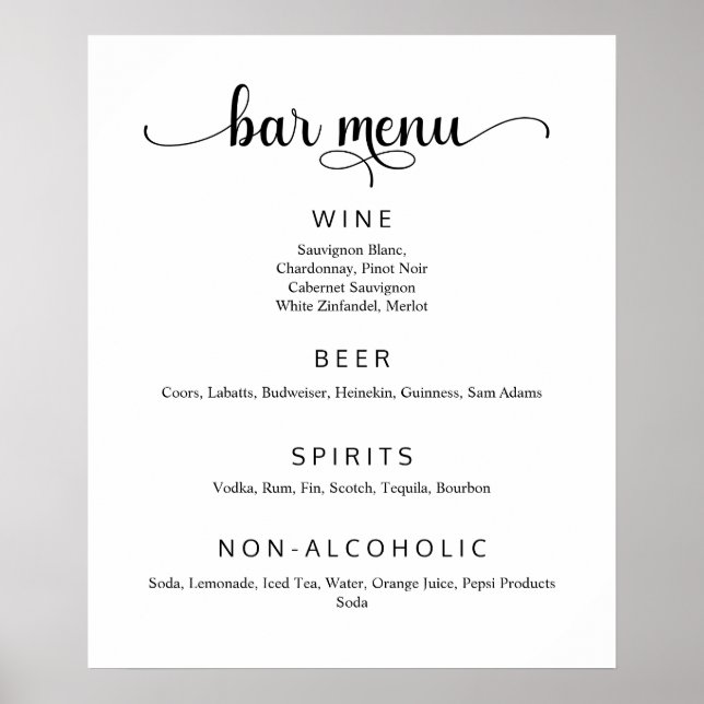Póster Elegante Poster de menú del Boda blanco (Frente)