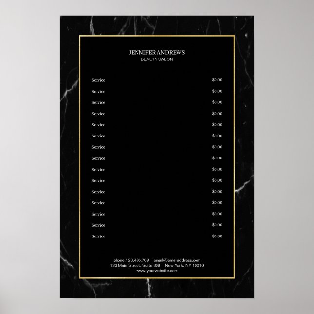 Póster Elegante Poster de oro de mármol negro (Frente)