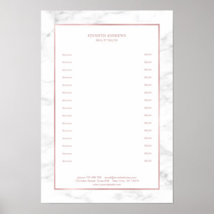 Póster Elegante Poster de Precios de Mármol Blanco Rosego