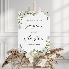 Póster Elegante Poster de Rótulo de Floral Blanca Boda