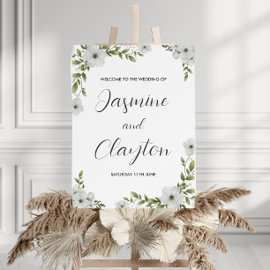 Póster Elegante Poster de Rótulo de Floral Blanca Boda
