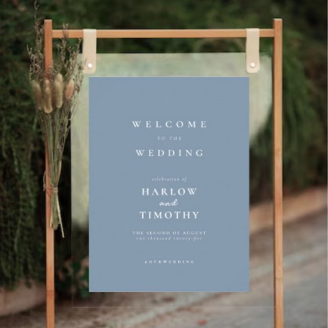 Póster Elegante Poster de señas del Boda Dusty Blue Welco (Elegant Dusty Blue Welcome Wedding sign Poster)