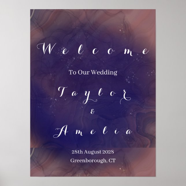 Póster Elegante Poster de signo de bienvenida Boda púrpur (Frente)