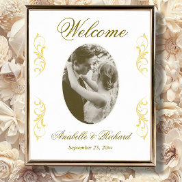 Póster Elegante Poster de signo de bienvenida de boda con