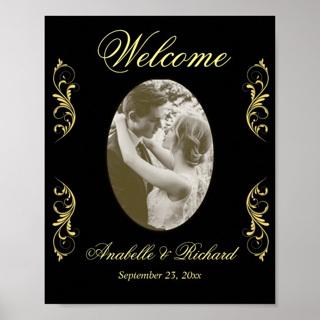 Póster Elegante Poster de signo de bienvenida de boda con (Frente)