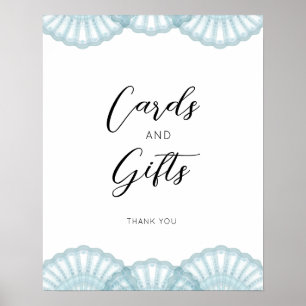 Póster Elegante Poster de tarjetas de concha azul y regal