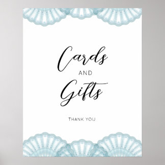 Póster Elegante Poster de tarjetas de concha azul y regal