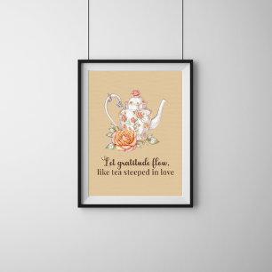 Póster Elegante Poster de tetera floral - Dejar que fluya