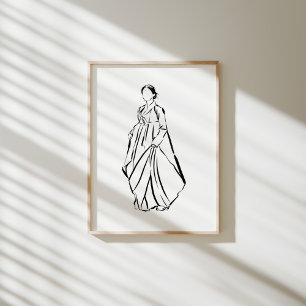 Póster Elegante Poster de tinta de mujer hanbok coreana