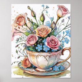 Póster Elegante Poster de Watercolor Boho Floral Art