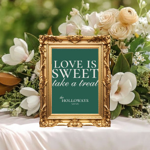 Póster Elegante postre de boda 'El amor es dulce' en verd