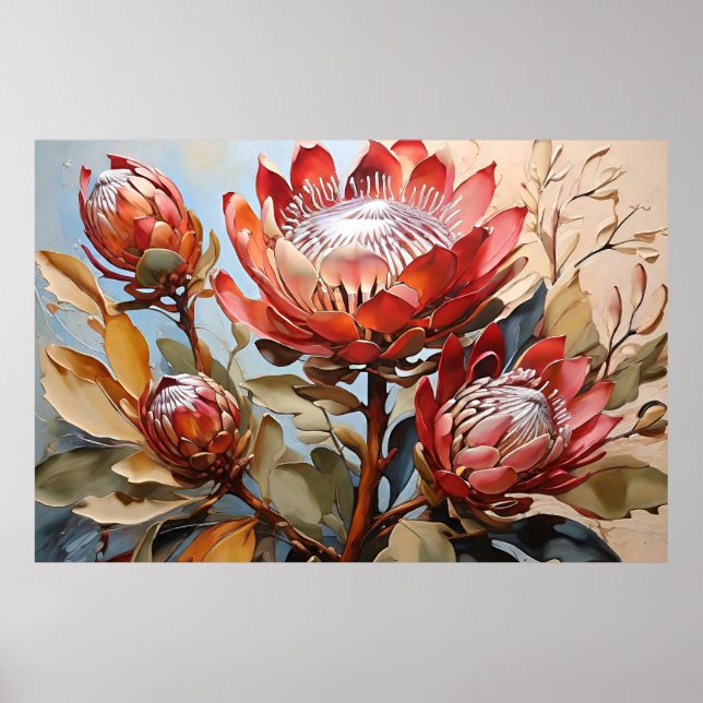 Póster Elegante Protea Art Graceful Floral Design (Frente)