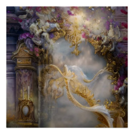 Póster Elegante Puerta de Oro Celestial, Texto Dorado