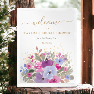 Póster Elegante Purple Gold Winter Floral Bridal