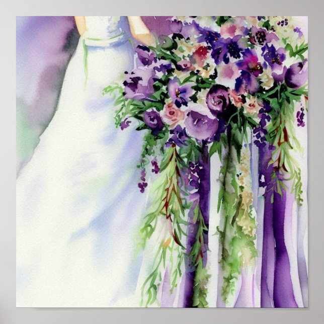 Póster Elegante púrpura, cascadas nupciales Bouquet 2, (Frente)