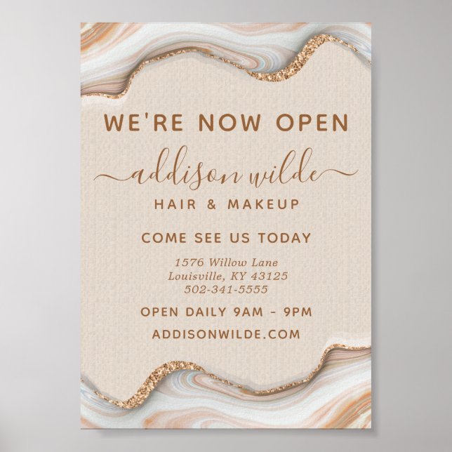 Póster Elegante Purpurina de oro Marble Agate Negocios mo (Frente)