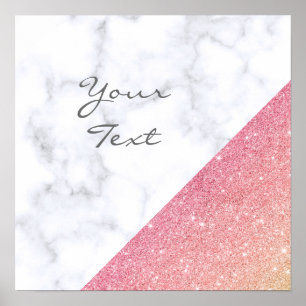 Póster Elegante purpurina dorado de rosa de mármol blanco