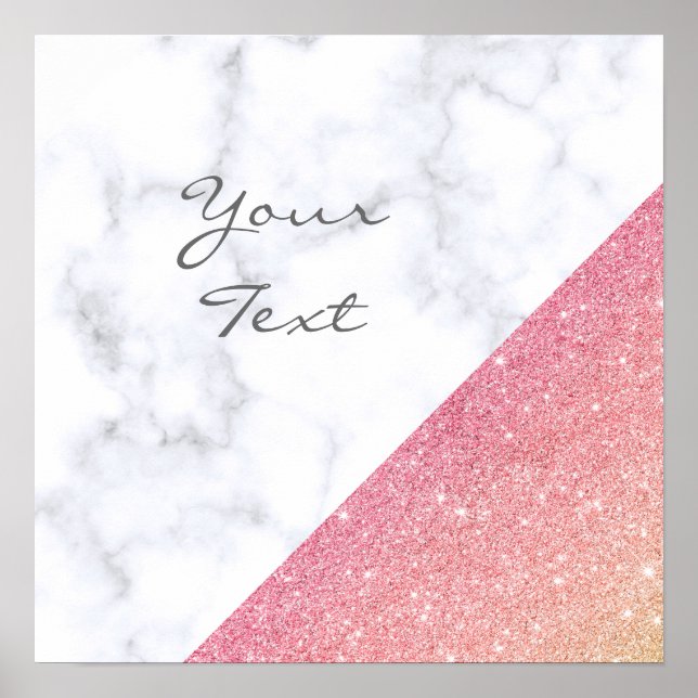 Póster Elegante purpurina dorado de rosa de mármol blanco (Frente)