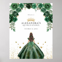 Elegante Quinceañera Floral Falso Foil Esmeralda