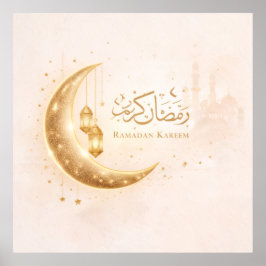 Póster Elegante Ramadan Kareem Media Luna y Linterna Islá