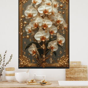 Póster Elegante ramo de orquídeas blancas