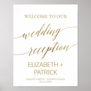 Póster Elegante Recepción de Boda de Caligrafía de Oro