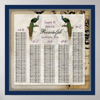 Póster Elegante recepción de bodas clásicas de pavo real
