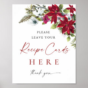Póster Elegante Receta de Poinsettia Roja Tarjeta Ducha B