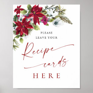 Póster Elegante Receta de Poinsettia Roja Tarjeta Ducha B