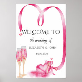 Póster Elegante Red Hearts Champagne Glass