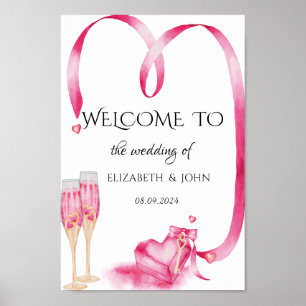 Póster Elegante Red Hearts Champagne Glass