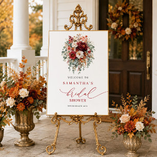 Póster Elegante regadera floral de otoño en color burgund
