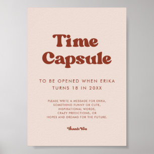 Póster Elegante retro Cápsula de tiempo rosado Primer sig