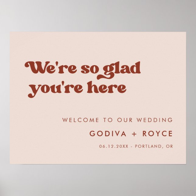 Póster Elegante retro Peach Pink Estamos muy contentos de (Frente)